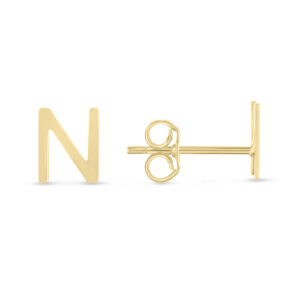 14K Solid Yellow Gold Initial N Stud Earrings- ERF62164