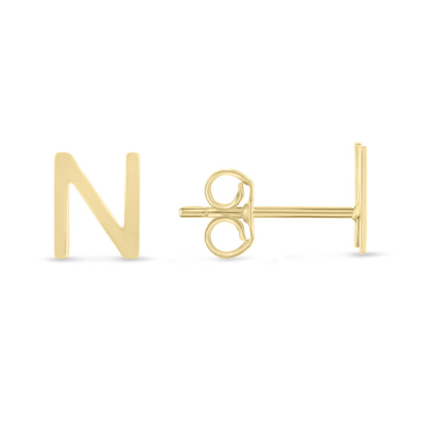 14K Solid Yellow Gold Initial N Stud Earrings- ERF62164