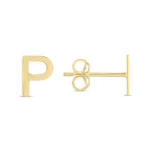 14K Solid Yellow Gold Initial P Stud Earrings- ERF62166