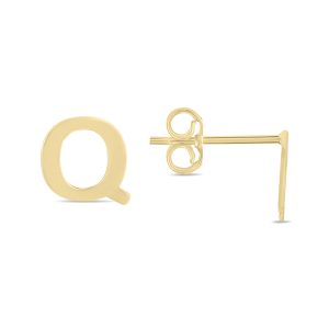 14K Solid Yellow Gold Initial Q Stud Earrings- ERF62167