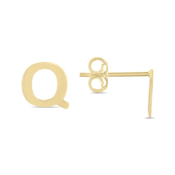 14K Solid Yellow Gold Initial Q Stud Earrings- ERF62167