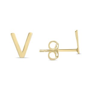 14K Solid Yellow Gold Initial V Stud Earrings- ERF62172