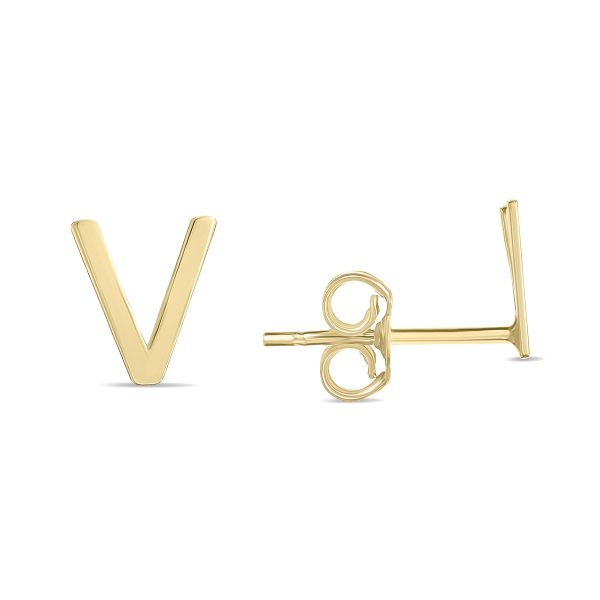 14K Solid Yellow Gold Initial V Stud Earrings- ERF62172