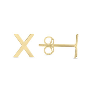 14K Solid Yellow Gold Initial X Stud Earrings- ERF62174