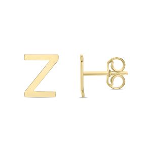 14K Solid Yellow Gold Initial Z Stud Earrings- ERF62176