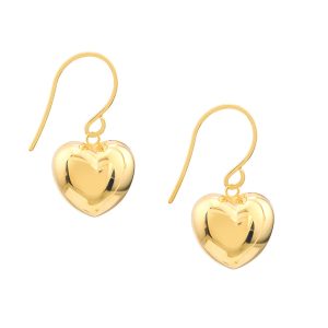 14K Yellow Gold Puffed Heart Fish Hook Earrings- ERF62232