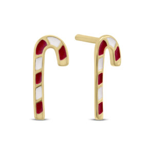14K Solid Yellow Gold Candy Cane Stud Earrings- ERF62244