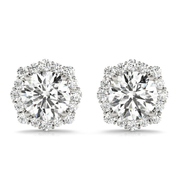 1 1/5 Carat TW Floral Halo Diamond Stud Earrings 14K White Gold- ERF62323