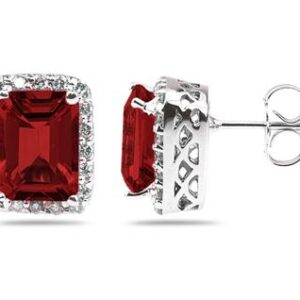 3 3/4 Carat TW Emerald Cut Garnet and Diamond Earrings in 14K White Gold- SPE8020GT
