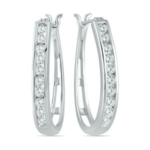 1 Carat TW Diamond Hoop Earrings in 10K White Gold- ERH50285D
