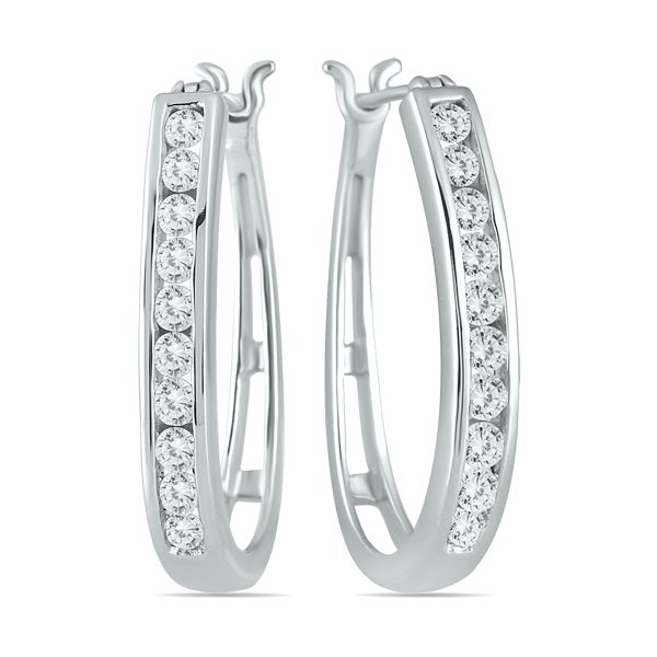 1 Carat TW Diamond Hoop Earrings in 10K White Gold- ERH50285D