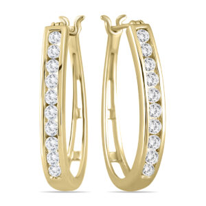 1 Carat TW Diamond Hoop Earrings in 10K Yellow Gold- ERH50603D