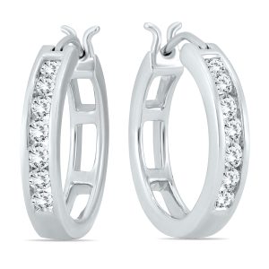 Certified 1/2 Carat TW Diamond Hoop Earrings in 10k White Gold (K-L Color, I2-I3 Clarity)- ERH57542