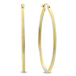 14K Yellow Gold Two Toned Hoop Earrings with Diamond Cut Rhodium Accents (42mm)- ERH60453
