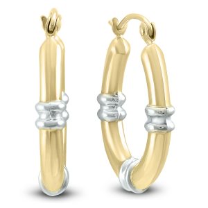 14K Yellow Gold Hoop Earrings with White Rhodium Shoulder Accents (22mm)- ERH60455