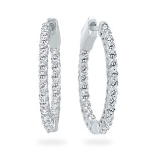 1 Carat TW Round Diamond Hoop Earrings with Push Down Button Lock in 14K White Gold- ERH60662D