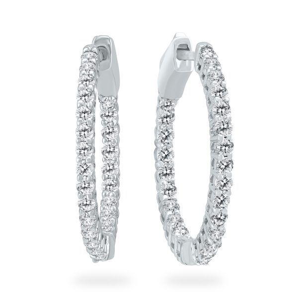 1 Carat TW Round Diamond Hoop Earrings with Push Down Button Lock in 14K White Gold- ERH60662D
