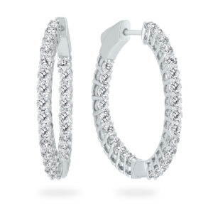 2 Carat TW Round Diamond Hoop Earrings with Push Down Button Lock in 14K White Gold- ERH60663D