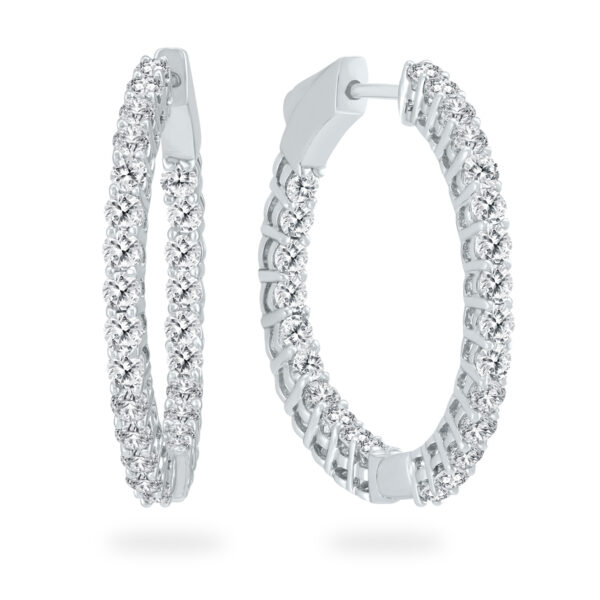 2 Carat TW Round Diamond Hoop Earrings with Push Down Button Lock in 14K White Gold- ERH60663D