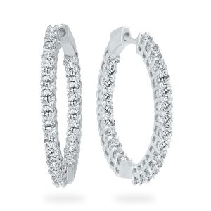 3 Carat TW Round Diamond Hoop Earrings with Push Down Button Lock in 14K White Gold- ERH60664D