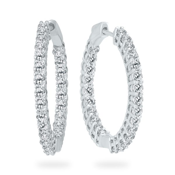3 Carat TW Round Diamond Hoop Earrings with Push Down Button Lock in 14K White Gold- ERH60664D