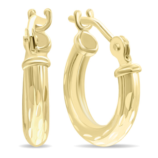 14K Yellow Gold Shiny Diamond Cut Engraved Hoop Earrings (12mm)- ERH60930