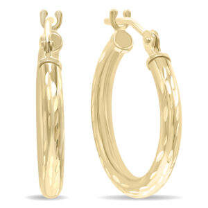 14K Yellow Gold Shiny Diamond Cut Engraved Hoop Earrings (16mm)- ERH60934