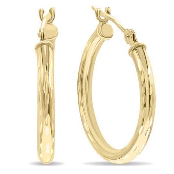 14K Yellow Gold Shiny Diamond Cut Engraved Hoop Earrings (20mm)- ERH60938