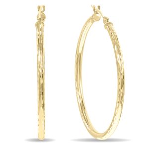 14K Yellow Gold Shiny Diamond Cut Engraved Hoop Earrings (35mm)- ERH60944