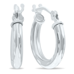 10K White Gold Shiny Diamond Cut Engraved Hoop Earrings (14mm)- ERH60953