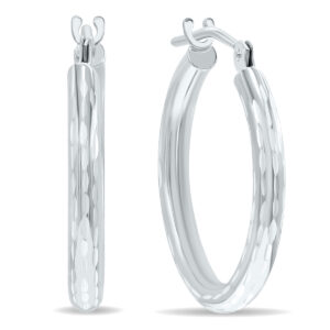 10K White Gold Shiny Diamond Cut Engraved Hoop Earrings (18mm)- ERH60957