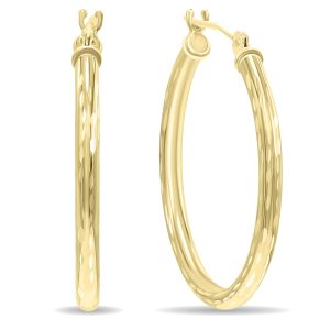 10K Yellow Gold Shiny Diamond Cut Engraved Hoop Earrings (25mm)- ERH60960
