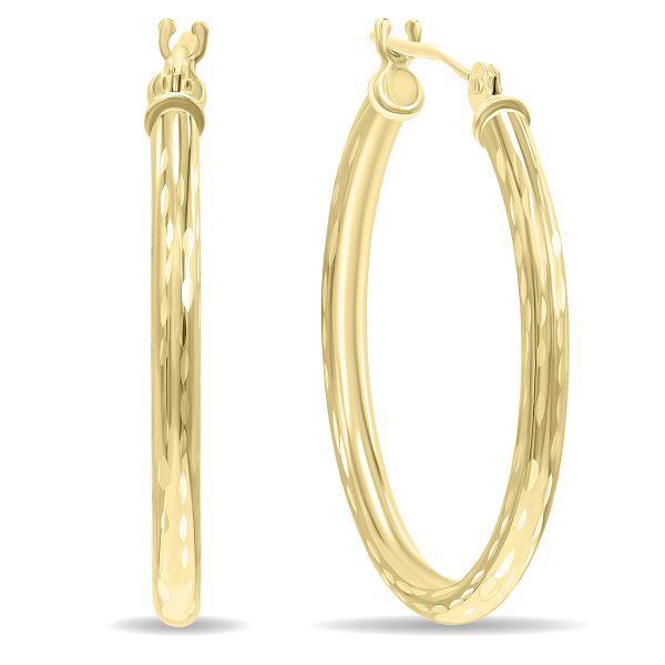 10K Yellow Gold Shiny Diamond Cut Engraved Hoop Earrings (25mm)- ERH60960