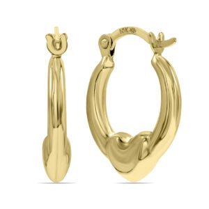10K Yellow Gold Huggie Hoop Earrings With A Heart- ERH61331