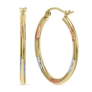 10K Yellow Gold Two Tone Embedded Round Hoop Earrings- ERH61337