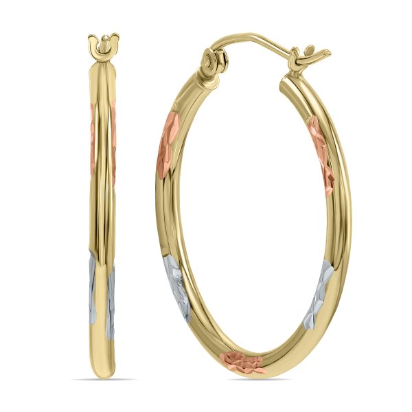 10K Yellow Gold Two Tone Embedded Round Hoop Earrings- ERH61337
