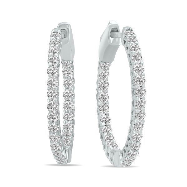 1 Carat TW Round Lab Grown Diamond Hoop Earrings in 14K White Gold- ERH62026LD
