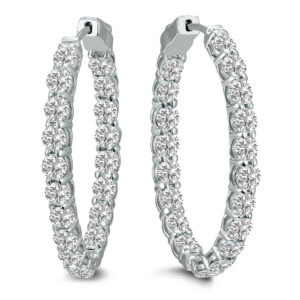 7 Carat TW Oval Lab Grown Diamond Hoop Earrings in 14K White Gold- ERH62046LD