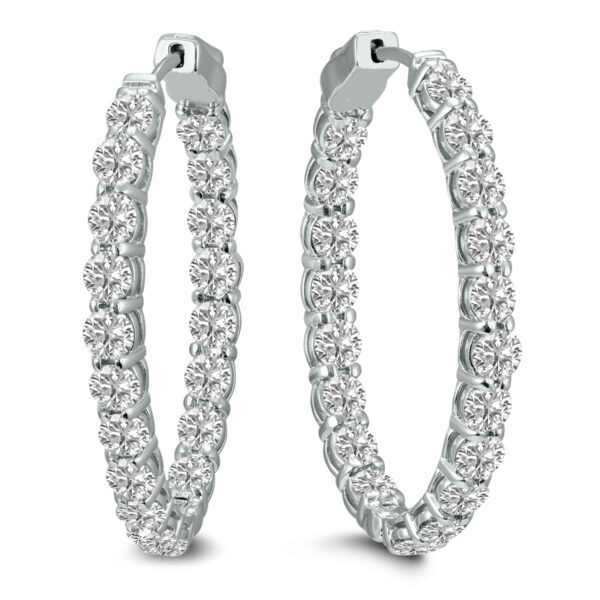 7 Carat TW Oval Lab Grown Diamond Hoop Earrings in 14K White Gold- ERH62046LD