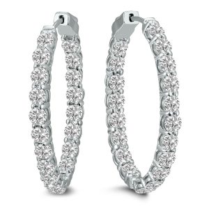 10 Carat TW Oval Lab Grown Diamond Hoop Earrings in 14K White Gold- ERH62048LD