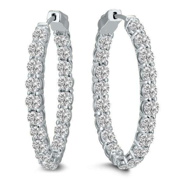 10 Carat TW Oval Lab Grown Diamond Hoop Earrings in 14K White Gold- ERH62048LD