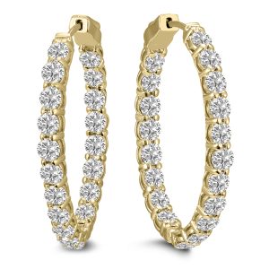 10 Carat TW Oval Lab Grown Diamond Hoop Earrings in 14K Yellow Gold- ERH62049LD