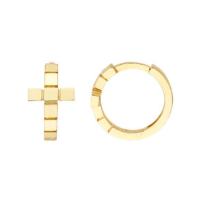 14K Yellow Gold Segmented Cross Huggies Hoop Earrings- ERH62235