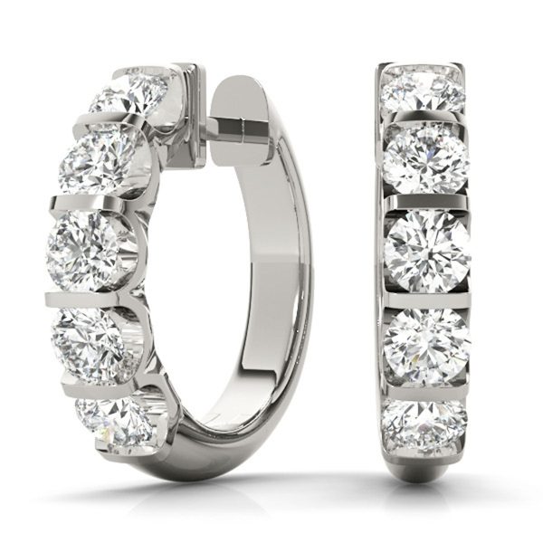 1 Carat TW Natural Channel Set Diamond Hoop Earrings in 14K White Gold- ERH62327