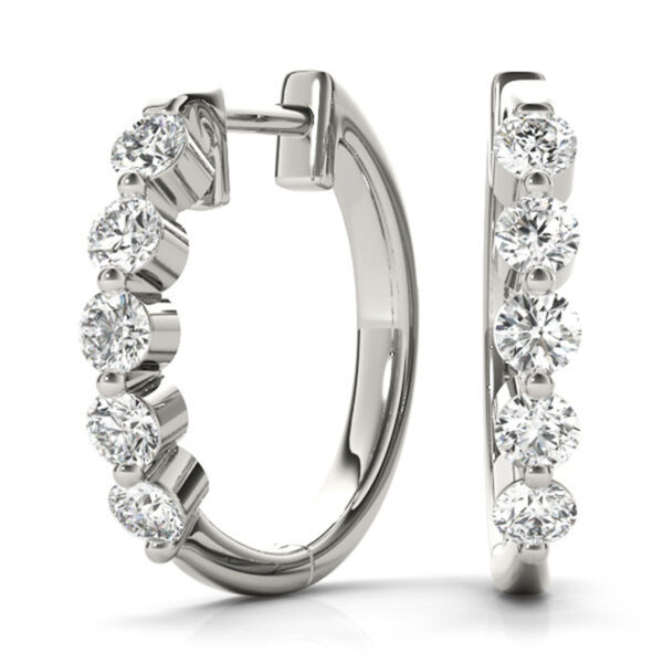 1/2 Carat TW Five Stone Classic Diamond Hoop Earrings in 14K White Gold- ERH62329