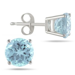 5MM All Natural Round Blue Topaz Stud Earrings in.925 Sterling Silver- GER0050BT6