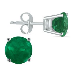 Genuine 5mm Round Emerald Gemstone Earrings Set in 14k White Gold- GER0050EM1