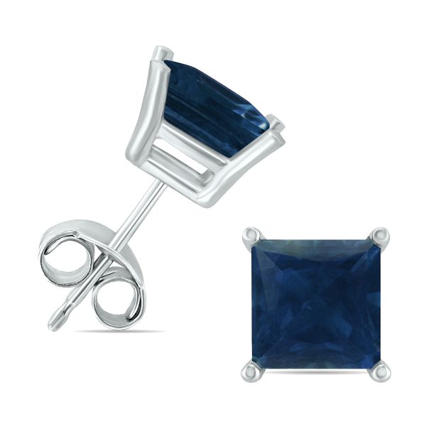 14K White Gold 4MM Square Sapphire Gemstone Earrings- GER59030SP