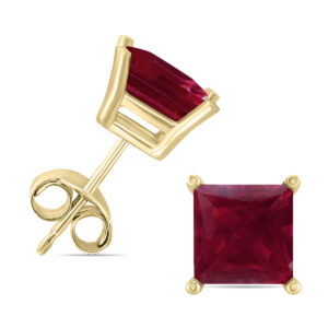 14K Yellow Gold 4MM Square Ruby Gemstone Earrings- GER59031RB