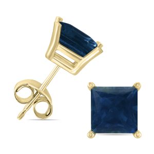 14K Yellow Gold 4MM Square Sapphire Gemstone Earrings- GER59031SP